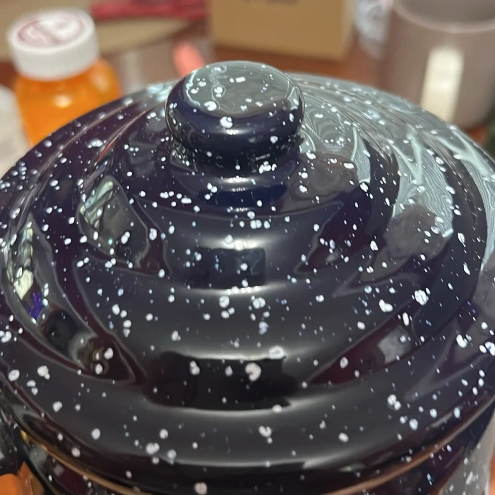 Vintage Blue Speckled Enamel Ware Kettle Coffee Pot w/Lid Metal Camping - Picture 3 of 6